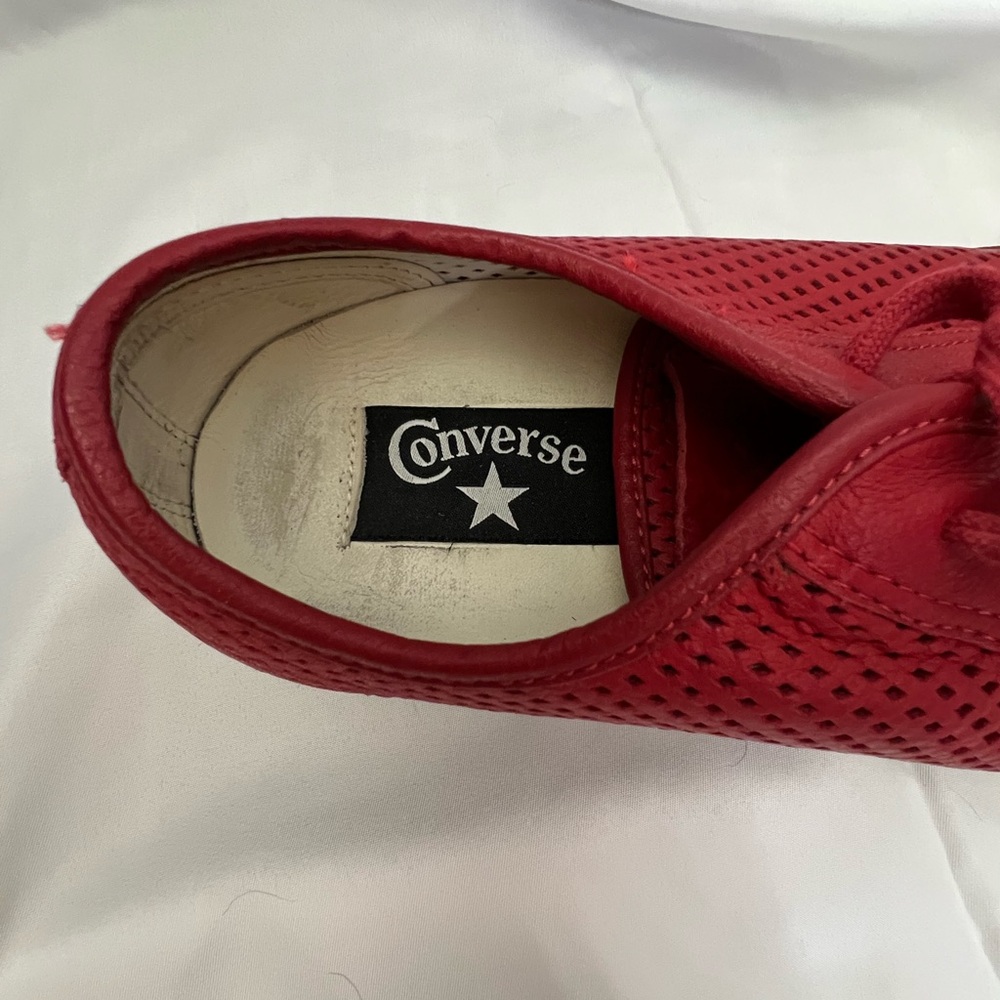 Converse Red All Star Chuck Taylor Perforated Leather Low Top Sneakers Size 10.5 - Picture 4 of 14
